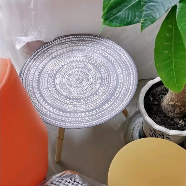 Contemporary Nordic MDF Pine Wood Round Sun Flower Shell Pattern Cement Bead Coffee Table 1-Tray For Living Room - Image 14