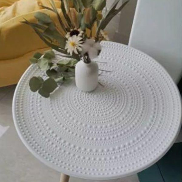 Contemporary Nordic MDF Pine Wood Round Sun Flower Shell Pattern Cement Bead Coffee Table 1-Tray For Living Room - Image 12