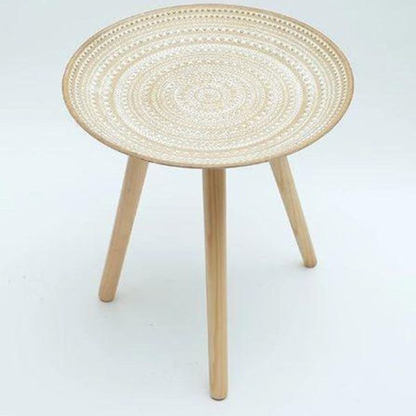 Contemporary Nordic MDF Pine Wood Round Sun Flower Shell Pattern Cement Bead Coffee Table 1-Tray For Living Room - Image 21