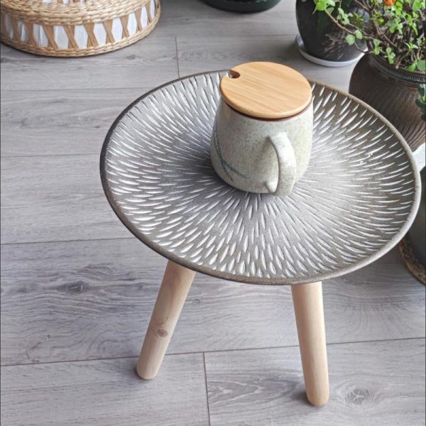 Contemporary Nordic MDF Pine Wood Round Sun Flower Shell Pattern Cement Bead Coffee Table 1-Tray For Living Room - Image 20