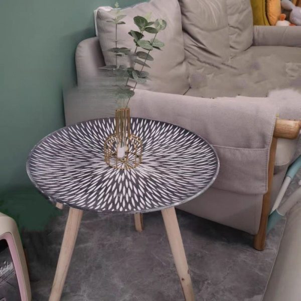 Contemporary Nordic MDF Pine Wood Round Sun Flower Shell Pattern Cement Bead Coffee Table 1-Tray For Living Room - Image 15