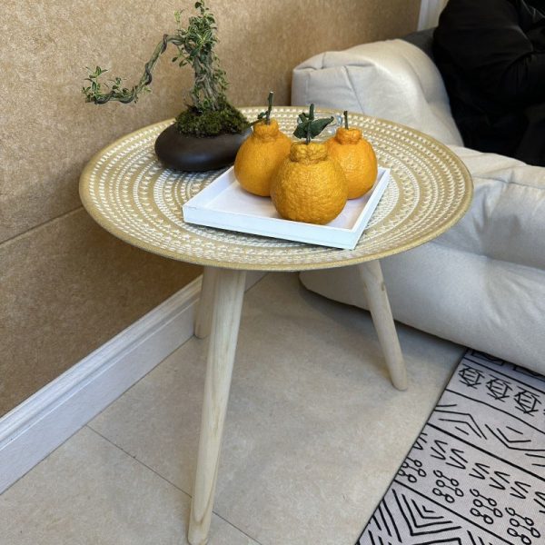 Contemporary Nordic MDF Pine Wood Round Sun Flower Shell Pattern Cement Bead Coffee Table 1-Tray For Living Room - Image 7