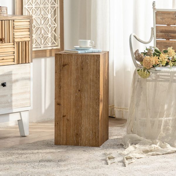 Traditional Vintage Cedarwood Cylinder Square Wood Grain End Table For Living Room - Image 8