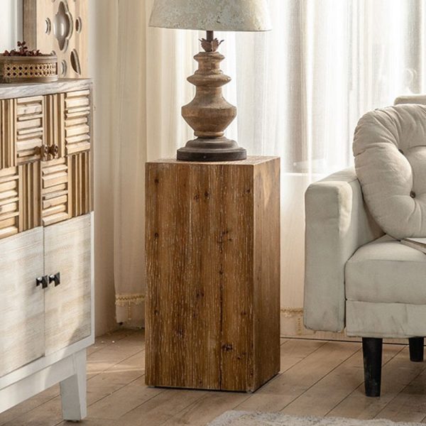 Traditional Vintage Cedarwood Cylinder Square Wood Grain End Table For Living Room - Image 9