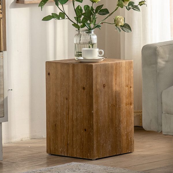 Traditional Vintage Cedarwood Cylinder Square Wood Grain End Table For Living Room - Image 7