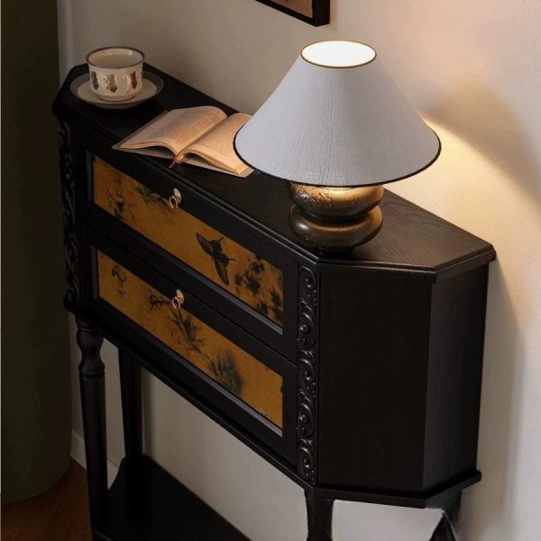 Traditional French Ash Wood Muslin Trapezoidal Carved Side Table 2-Cabinet For Entryway - Image 9