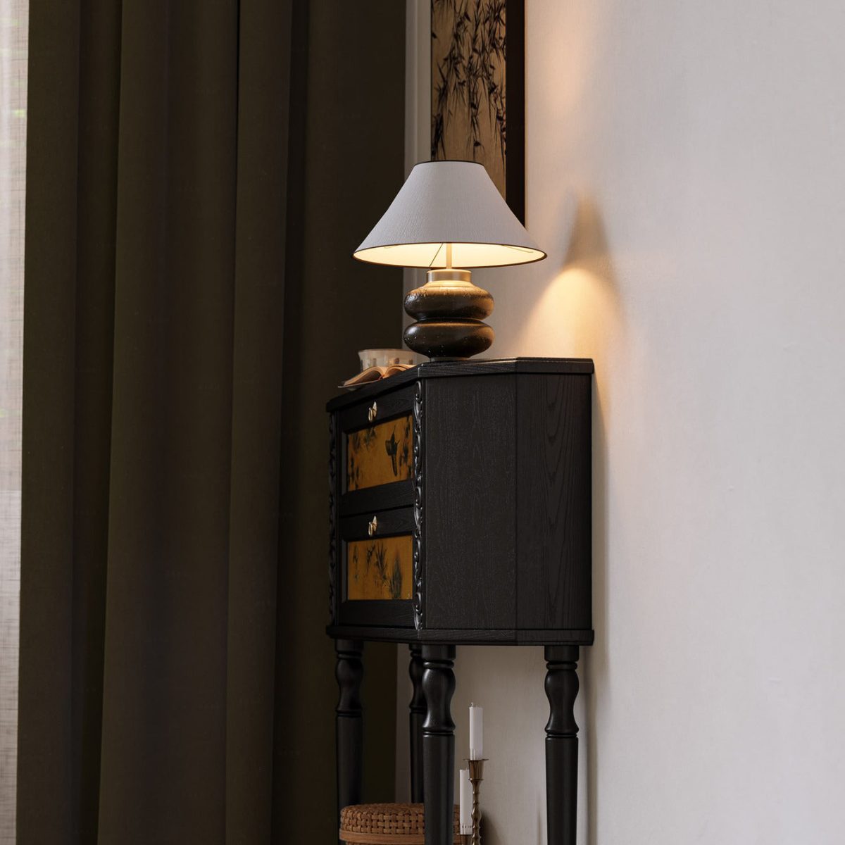 Traditional French Ash Wood Muslin Trapezoidal Carved Side Table 2-Cabinet For Entryway - Image 4