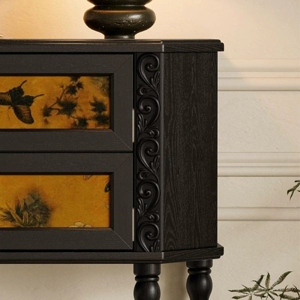 Traditional French Ash Wood Muslin Trapezoidal Carved Side Table 2-Cabinet For Entryway - Image 7