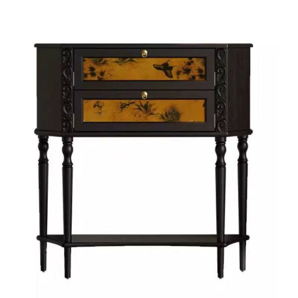 Traditional French Ash Wood Muslin Trapezoidal Carved Side Table 2-Cabinet For Entryway - Image 11