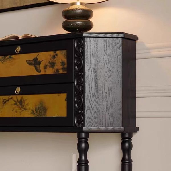 Traditional French Ash Wood Muslin Trapezoidal Carved Side Table 2-Cabinet For Entryway - Image 8