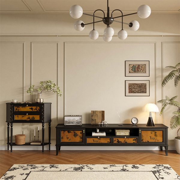 Traditional French Ash Wood Muslin Trapezoidal Carved Side Table 2-Cabinet For Entryway - Image 10