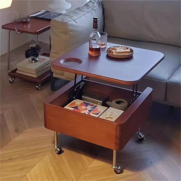 Contemporary Retro Rubber Wood Stainless Steel Hardware Square Liftable Movable Coffee Table 1-Storage For Living Room - Image 5