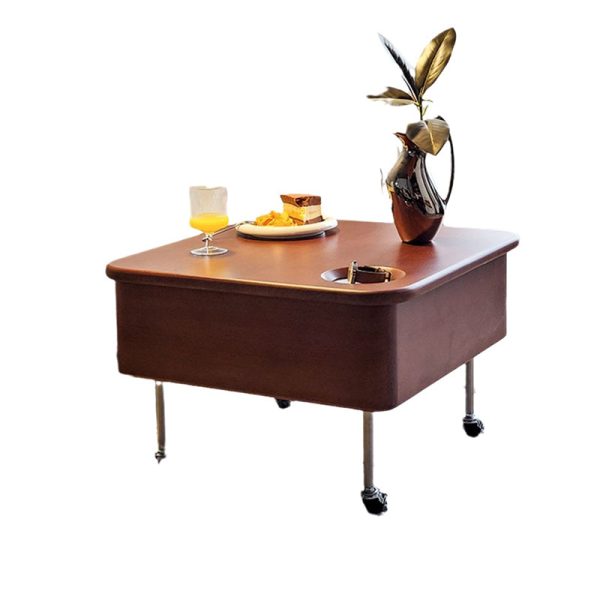 Contemporary Retro Rubber Wood Stainless Steel Hardware Square Liftable Movable Coffee Table 1-Storage For Living Room - Image 21