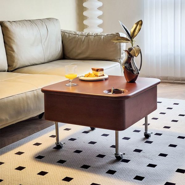 Contemporary Retro Rubber Wood Stainless Steel Hardware Square Liftable Movable Coffee Table 1-Storage For Living Room - Image 6