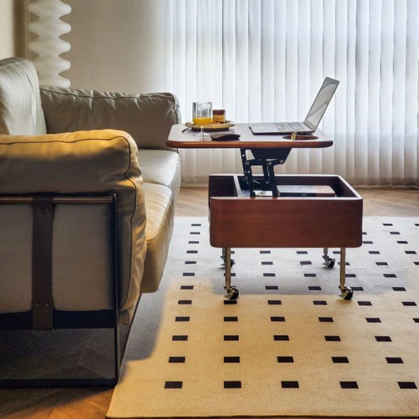 Contemporary Retro Rubber Wood Stainless Steel Hardware Square Liftable Movable Coffee Table 1-Storage For Living Room - Image 17