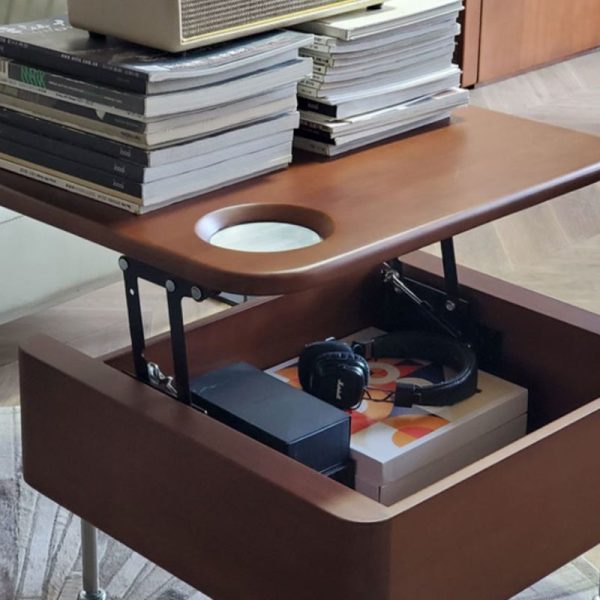 Contemporary Retro Rubber Wood Stainless Steel Hardware Square Liftable Movable Coffee Table 1-Storage For Living Room - Image 11