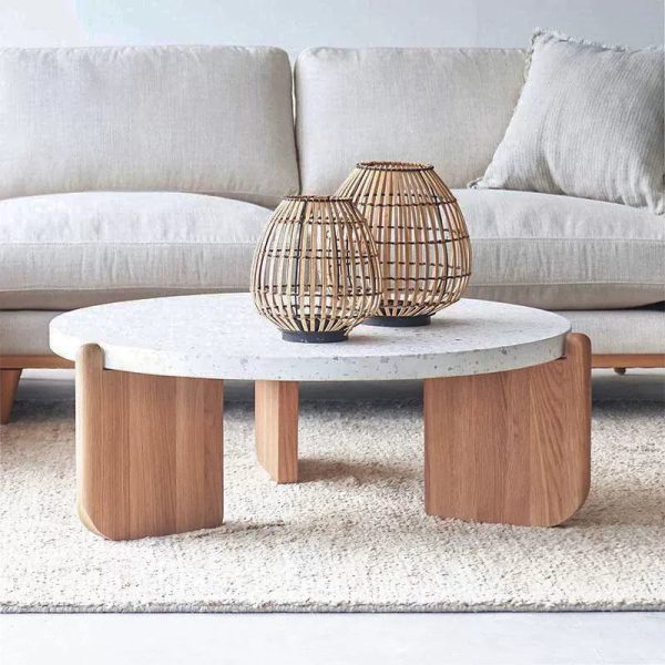 Contemporary Nordic Wood Terrazzo Round Coffee Table Combination For Living Room - Image 2