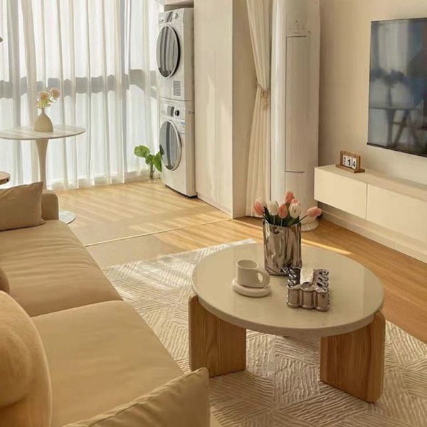 Contemporary Nordic Wood Terrazzo Round Coffee Table Combination For Living Room - Image 22