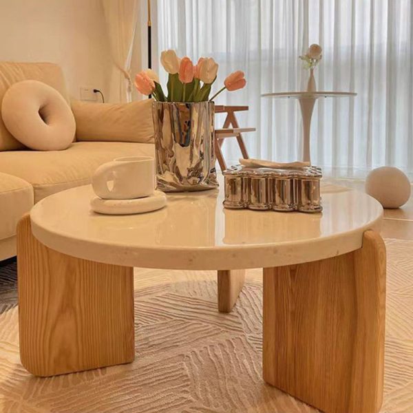 Contemporary Nordic Wood Terrazzo Round Coffee Table Combination For Living Room - Image 21