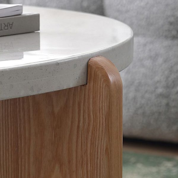 Contemporary Nordic Wood Terrazzo Round Coffee Table Combination For Living Room - Image 15