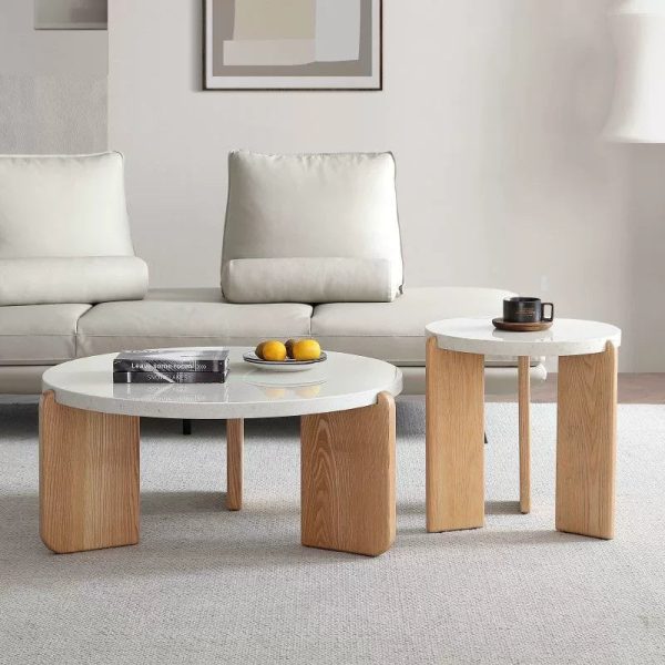Contemporary Nordic Wood Terrazzo Round Coffee Table Combination For Living Room
