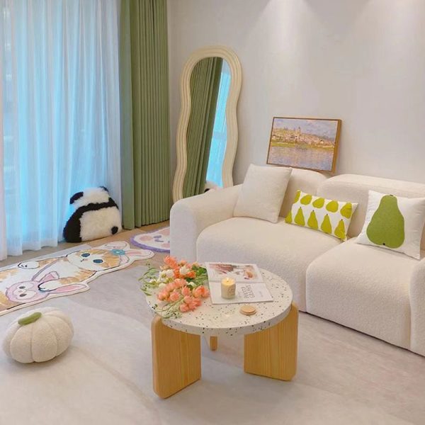 Contemporary Nordic Wood Terrazzo Round Coffee Table Combination For Living Room - Image 6
