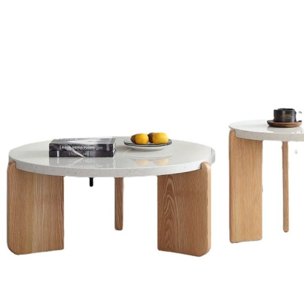 Contemporary Nordic Wood Terrazzo Round Coffee Table Combination For Living Room - Image 26