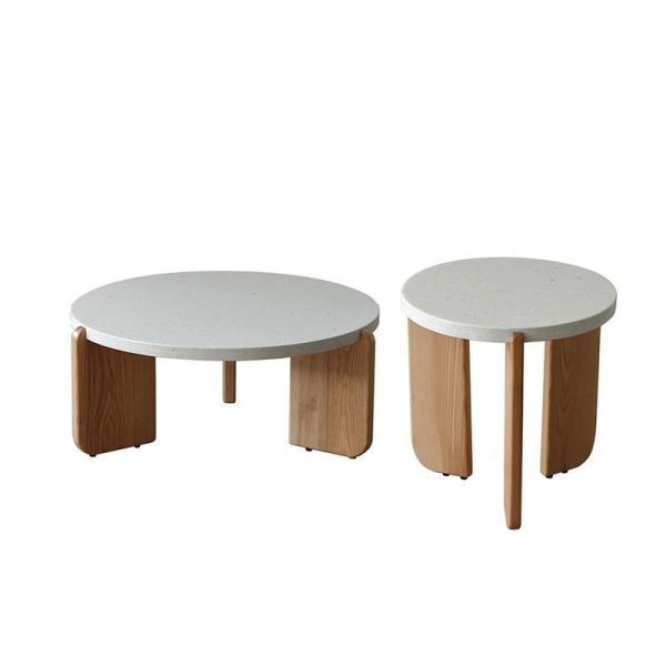 Contemporary Nordic Wood Terrazzo Round Coffee Table Combination For Living Room - Image 27