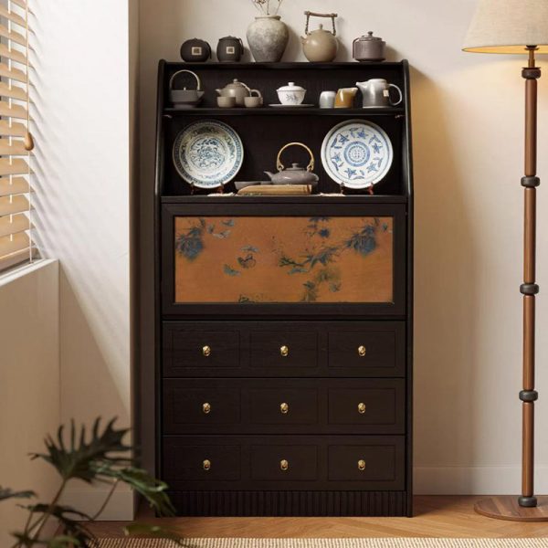 Traditional French Handmade Muslin Wood Rectangular Side Table 3-Drawer Cabinet For Living Room