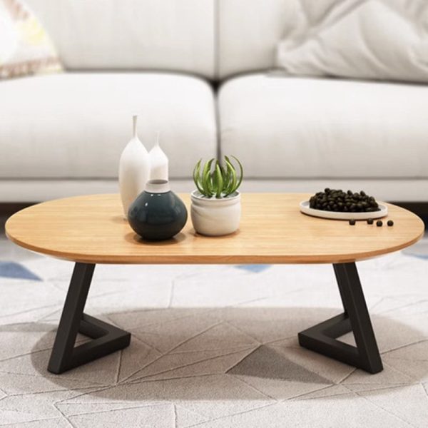 Contemporary Nordic Wood Iron Oval Triangle Leg Coffee Table 1-Tray For Living Room