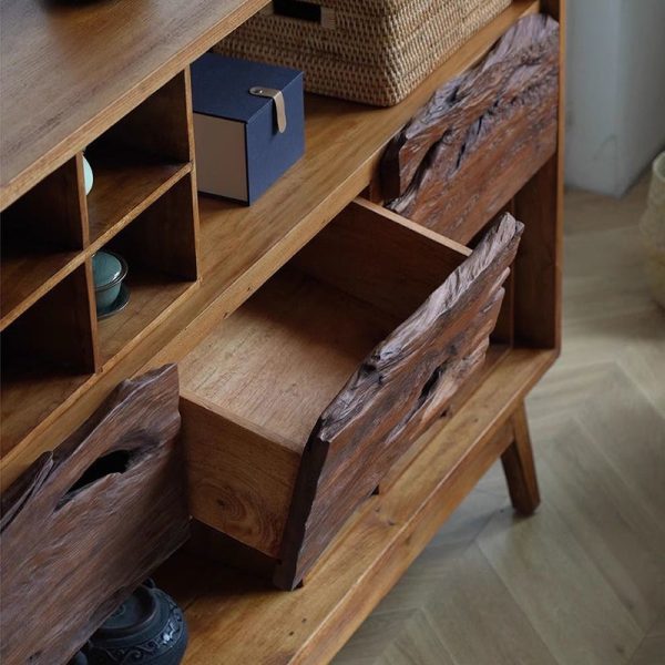 Traditional Vintage Camphor Wood Rectangular Console Table Shelf 2-Tier Drawer For Entryway - Image 14