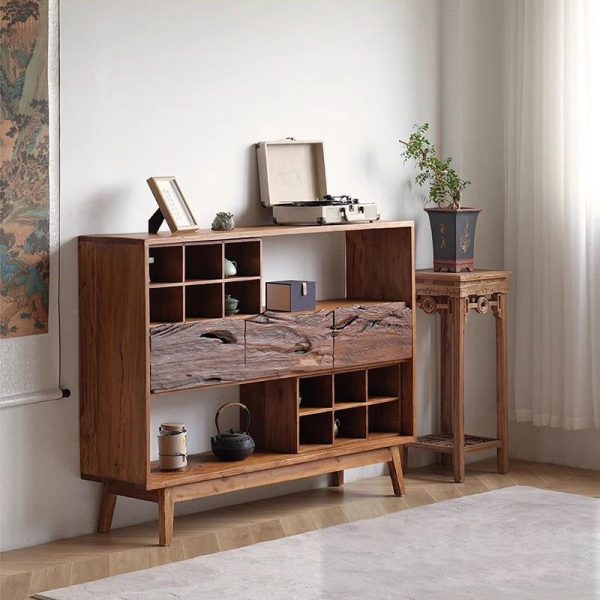 Traditional Vintage Camphor Wood Rectangular Console Table Shelf 2-Tier Drawer For Entryway - Image 6