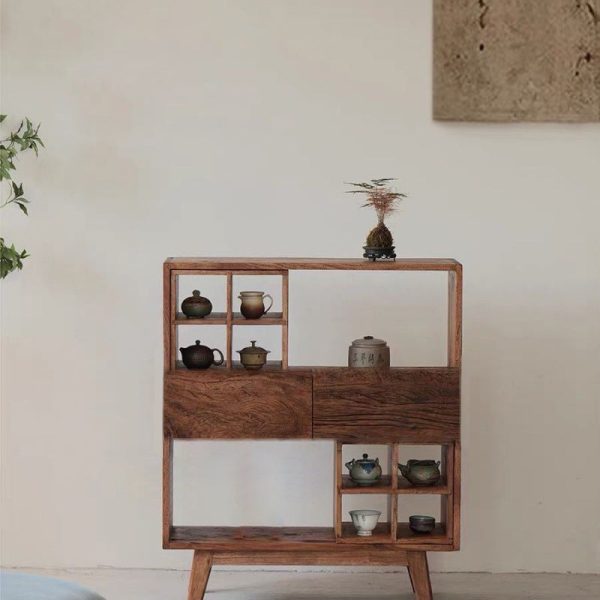 Traditional Vintage Camphor Wood Rectangular Console Table Shelf 2-Tier Drawer For Entryway - Image 5