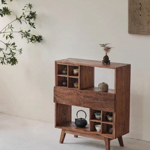 Traditional Vintage Camphor Wood Rectangular Console Table Shelf 2-Tier Drawer For Entryway - Image 4