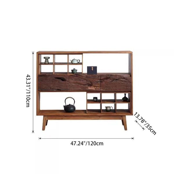Traditional Vintage Camphor Wood Rectangular Console Table Shelf 2-Tier Drawer For Entryway - Image 9