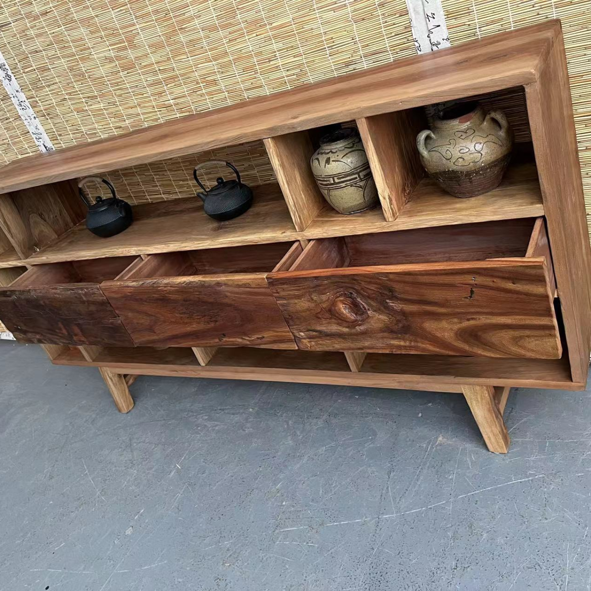Traditional Vintage Camphor Wood Rectangular Console Table Shelf 2-Tier Drawer For Entryway - Image 12