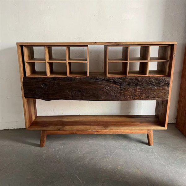 Traditional Vintage Camphor Wood Rectangular Console Table Shelf 2-Tier Drawer For Entryway - Image 16