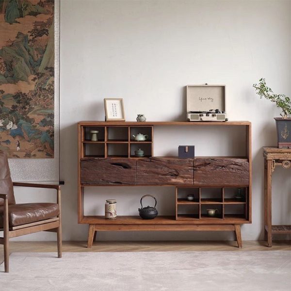 Traditional Vintage Camphor Wood Rectangular Console Table Shelf 2-Tier Drawer For Entryway - Image 3