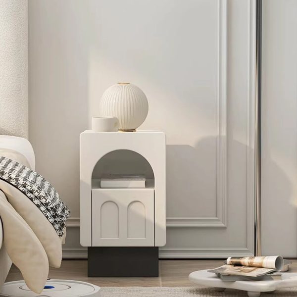 Contemporary Nordic Fiberboard Square Arched Door Nightstand 1-Drawer Cabinet For Bedside - Image 2