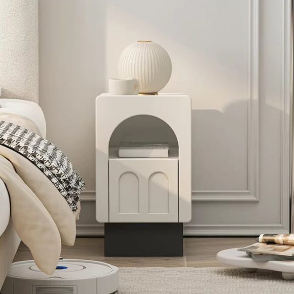 Contemporary Nordic Fiberboard Square Arched Door Nightstand 1-Drawer Cabinet For Bedside - Image 4