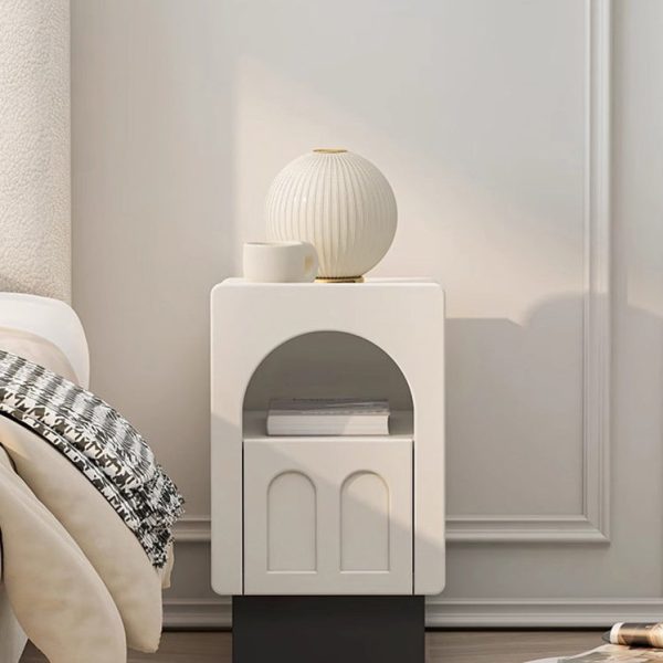 Contemporary Nordic Fiberboard Square Arched Door Nightstand 1-Drawer Cabinet For Bedside - Image 3