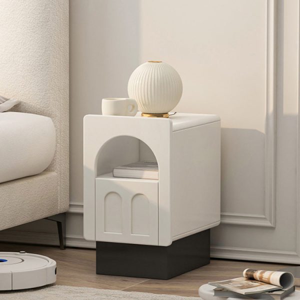 Contemporary Nordic Fiberboard Square Arched Door Nightstand 1-Drawer Cabinet For Bedside - Image 7