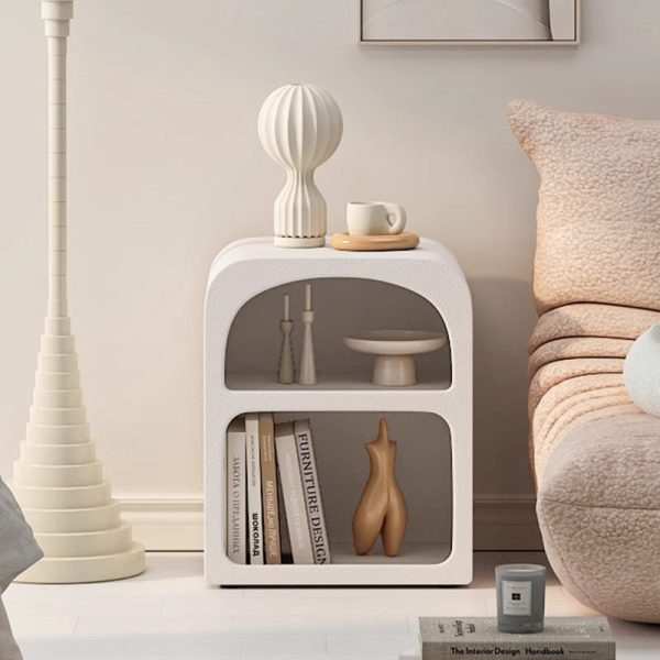 Modern Simplicity MDF Grainy Square Arched Door Nightstand 2-Tier Storage For Bedside - Image 4