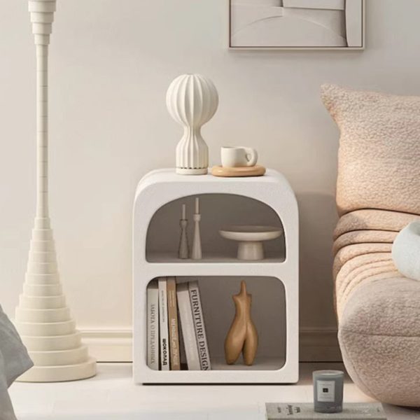 Modern Simplicity MDF Grainy Square Arched Door Nightstand 2-Tier Storage For Bedside - Image 10