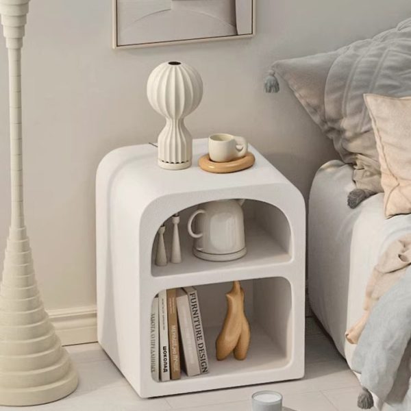 Modern Simplicity MDF Grainy Square Arched Door Nightstand 2-Tier Storage For Bedside - Image 6