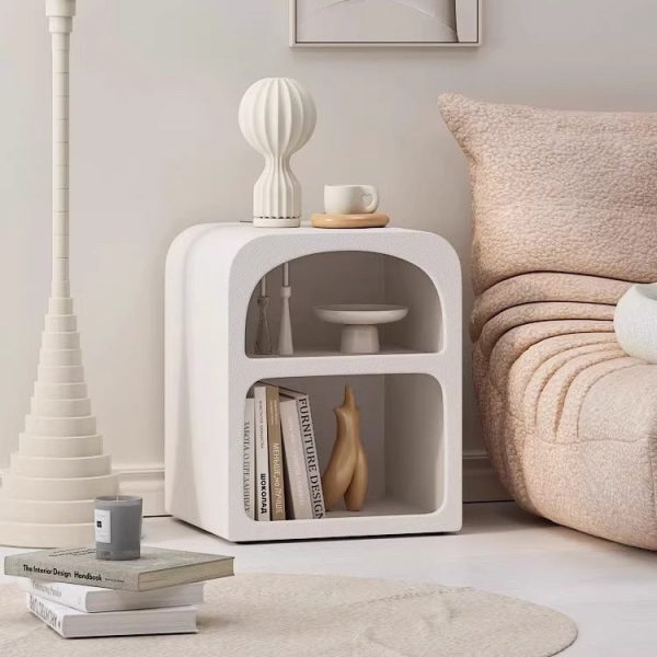 Modern Simplicity MDF Grainy Square Arched Door Nightstand 2-Tier Storage For Bedside - Image 5