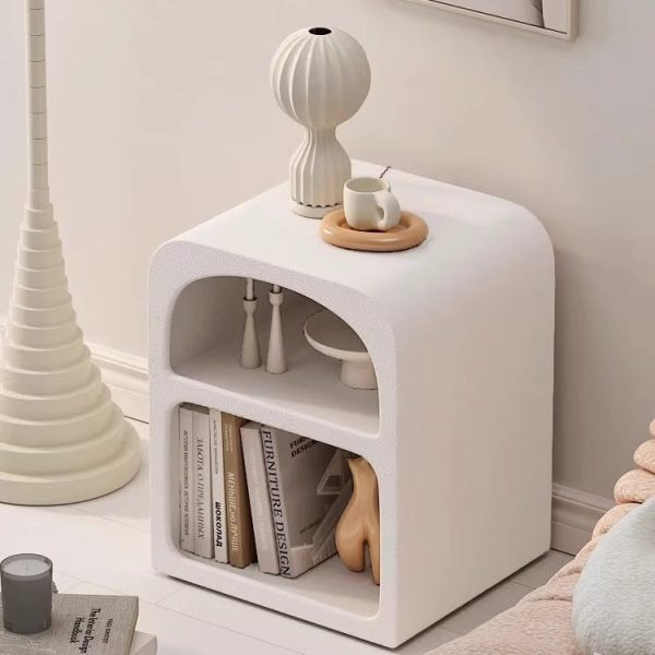 Modern Simplicity MDF Grainy Square Arched Door Nightstand 2-Tier Storage For Bedside - Image 3