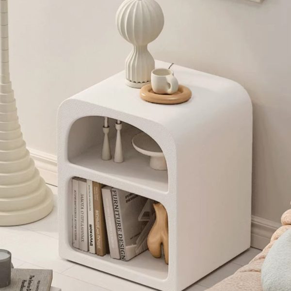 Modern Simplicity MDF Grainy Square Arched Door Nightstand 2-Tier Storage For Bedside - Image 9