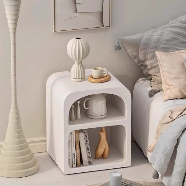 Modern Simplicity MDF Grainy Square Arched Door Nightstand 2-Tier Storage For Bedside - Image 11