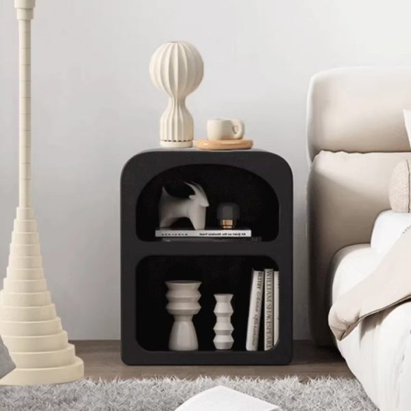 Modern Simplicity MDF Grainy Square Arched Door Nightstand 2-Tier Storage For Bedside - Image 2